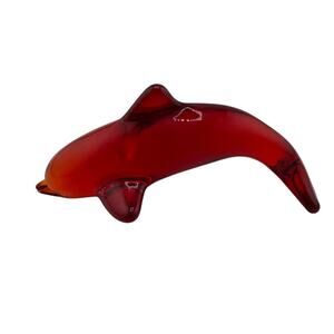 Vintage Daum France Signed Deep Red Crystal Dolphin Figurine Collectible